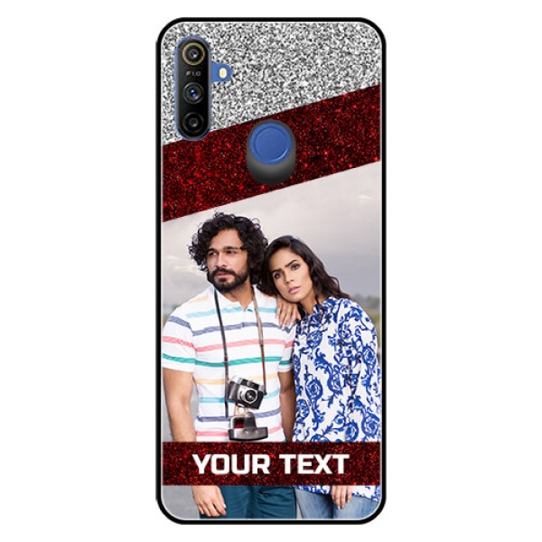 Realme Narzo 10A Personalized Glass Phone Case  - Image Holder with Glitter Strip Design