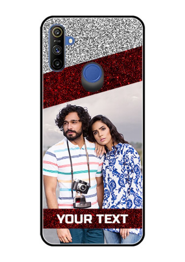Realme Narzo 10A Personalized Glass Phone Case  - Image Holder with Glitter Strip Design