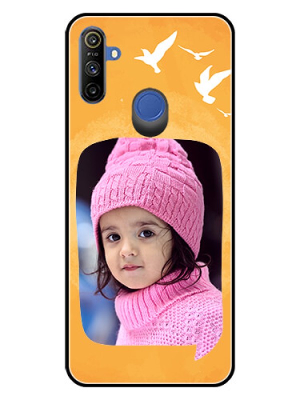 Custom Realme Narzo 10A Personalized Glass Phone Case  - Water Color Design with Bird Icons