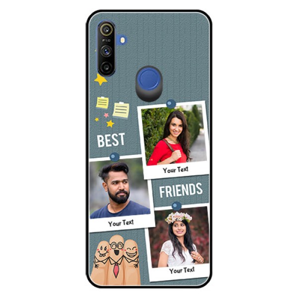 Realme Narzo 10A Personalized Glass Phone Case  - Sticky Frames and Friendship Design