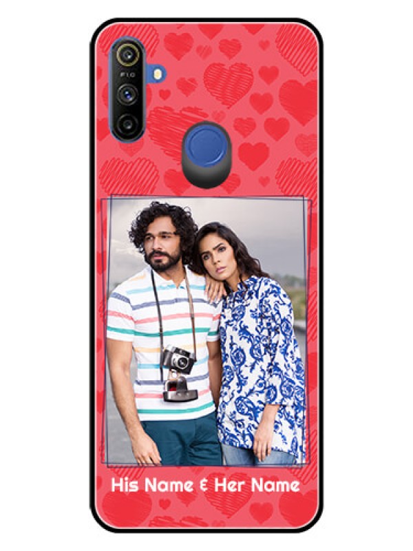 Custom Realme Narzo 10A Photo Printing on Glass Case  - with Red Heart Symbols Design
