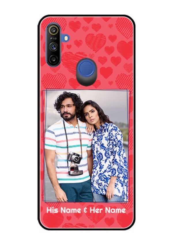 Realme Narzo 10A Photo Printing on Glass Case  - with Red Heart Symbols Design