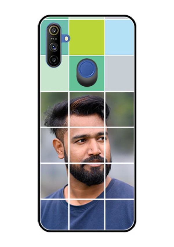 Realme Narzo 10A Photo Printing on Glass Case  - with white box pattern 