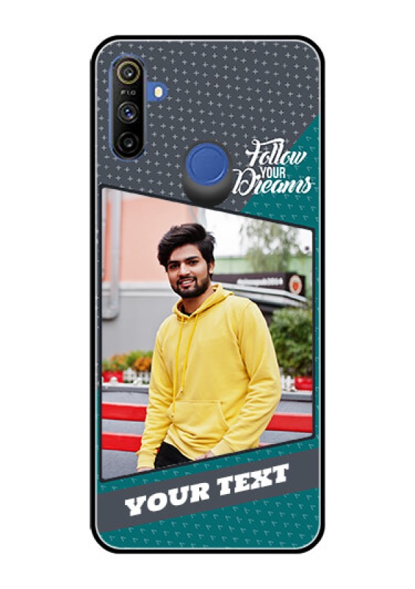 Realme Narzo 10A Personalized Glass Phone Case  - Background Pattern Design with Quote