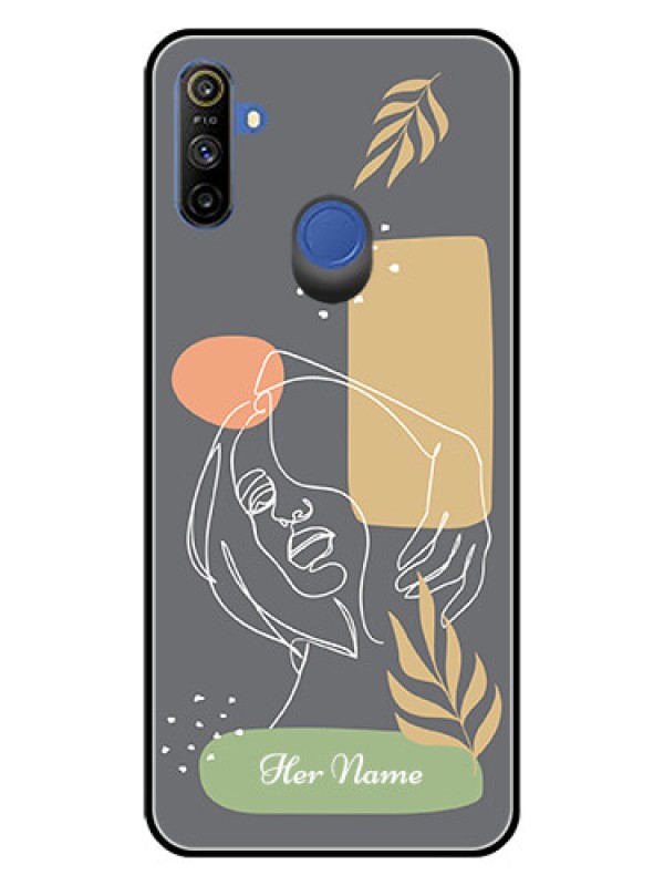 Custom Narzo 10A Custom Glass Phone Case - Gazing Woman line art Design