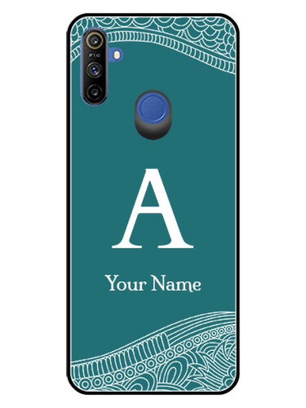 Custom Narzo 10A Personalized Glass Phone Case - line art pattern with custom name Design