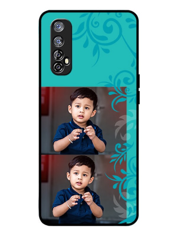 Custom Realme Narzo 20 Pro Personalized Glass Phone Case  - with Photo and Green Floral Design 