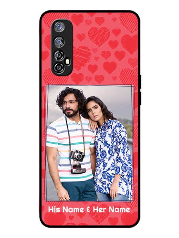 Custom Realme Narzo 20 Pro Photo Printing on Glass Case  - with Red Heart Symbols Design