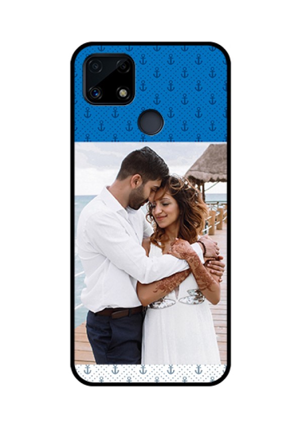 Realme Narzo 20 Photo Printing on Glass Case  - Blue Anchors Design