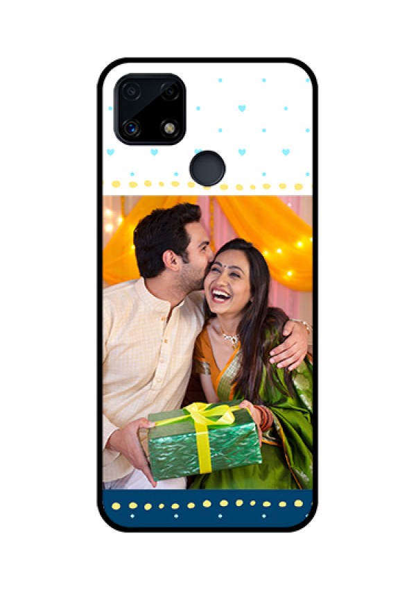 Realme Narzo 20 Personalized Glass Phone Case  - White and Blue Abstract Design