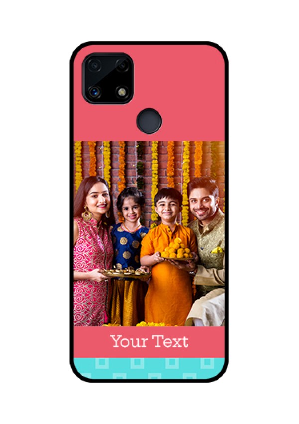 Realme Narzo 20 Personalized Glass Phone Case  - Peach & Blue Color Design