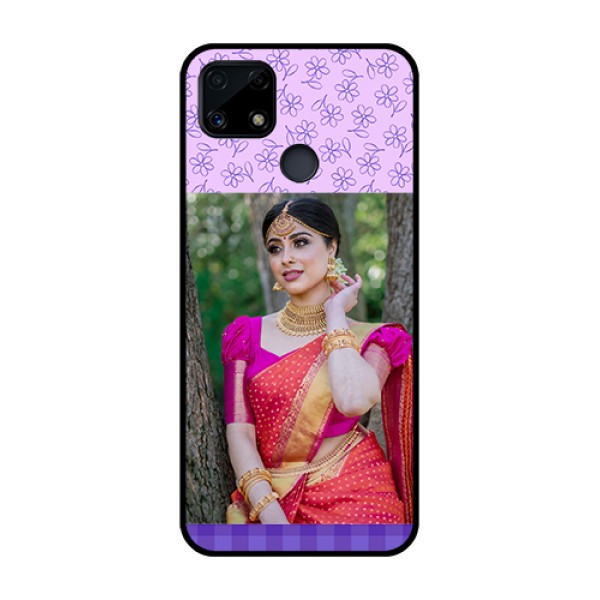 Realme Narzo 20 Custom Glass Phone Case - Purple Floral Design Realme Narzo 20 Custom Glass Phone Case - Purple Floral Design