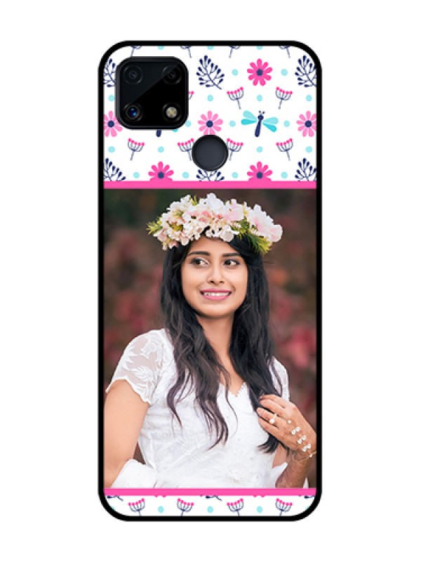 Custom Realme Narzo 20 Photo Printing on Glass Case  - Colorful Flower Design