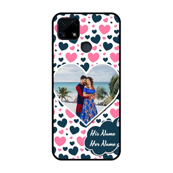 Realme Narzo 20 Custom Glass Phone Case - Pink & Blue Heart Design Realme Narzo 20 Custom Glass Phone Case - Pink & Blue Heart Design