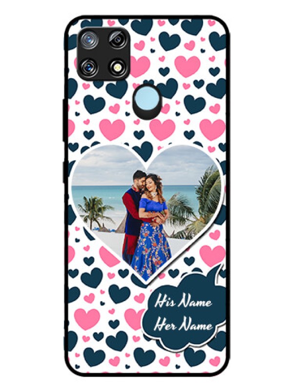 Custom Realme Narzo 20 Custom Glass Phone Case  - Pink & Blue Heart Design