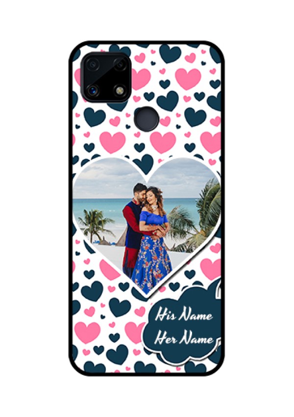 Realme Narzo 20 Custom Glass Phone Case  - Pink & Blue Heart Design