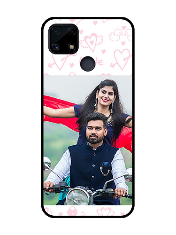 Custom Realme Narzo 20 Custom Glass Mobile Case  - Pink Flying Heart Design