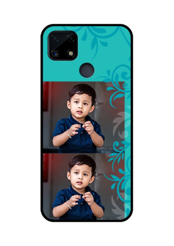 Realme Narzo 20 Personalized Glass Phone Case  - with Photo and Green Floral Design 