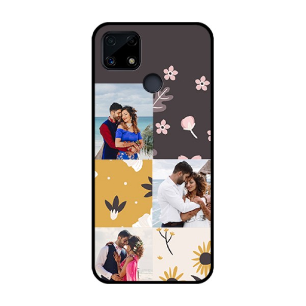 Realme Narzo 20 Photo Printing on Glass Case  - 3 Images with Floral Design