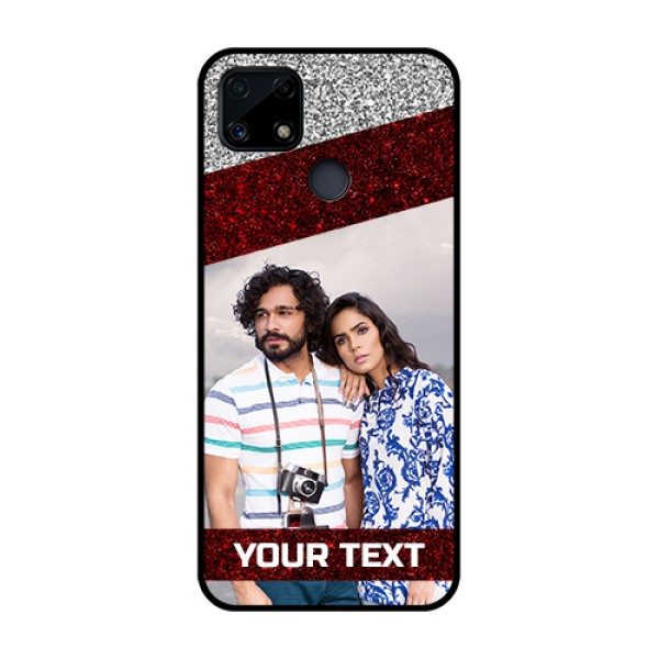 Realme Narzo 20 Personalized Glass Phone Case  - Image Holder with Glitter Strip Design