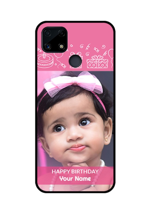 Realme Narzo 20 Photo Printing on Glass Case  - with Birthday Line Art Design