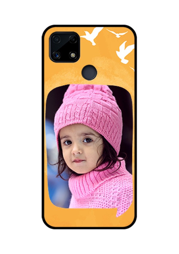 Realme Narzo 20 Personalized Glass Phone Case  - Water Color Design with Bird Icons