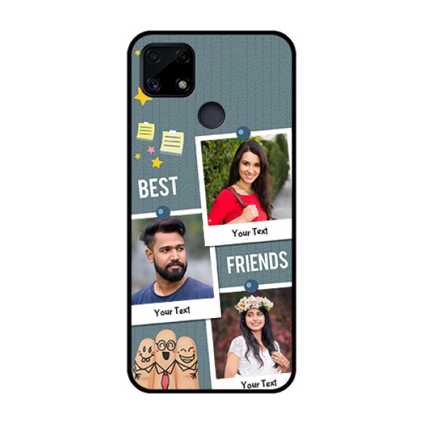 Realme Narzo 20 Personalized Glass Phone Case  - Sticky Frames and Friendship Design