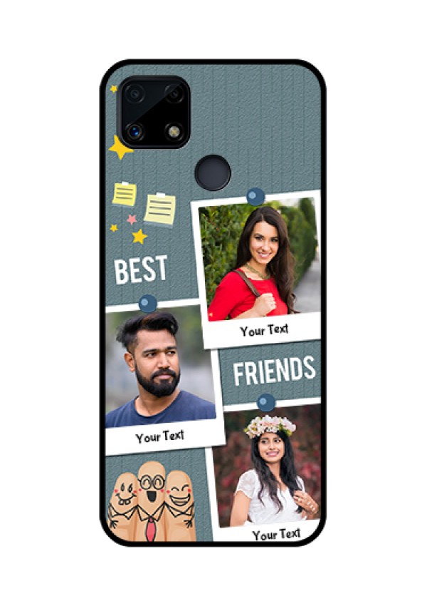 Realme Narzo 20 Personalized Glass Phone Case  - Sticky Frames and Friendship Design