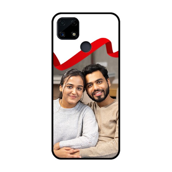 Realme Narzo 20 Photo Printing on Glass Case - Red Ribbon Frame Design Realme Narzo 20 Photo Printing on Glass Case - Red Ribbon Frame Design