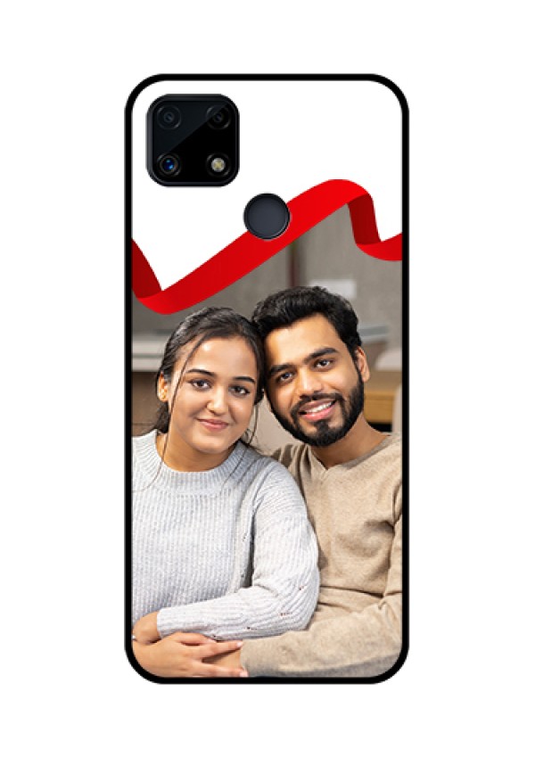 Realme Narzo 20 Photo Printing on Glass Case  - Red Ribbon Frame Design