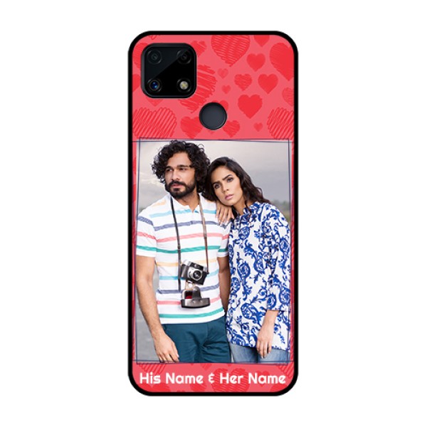 Realme Narzo 20 Photo Printing on Glass Case - with Red Heart Symbols Design Realme Narzo 20 Photo Printing on Glass Case - with Red Heart Symbols Design