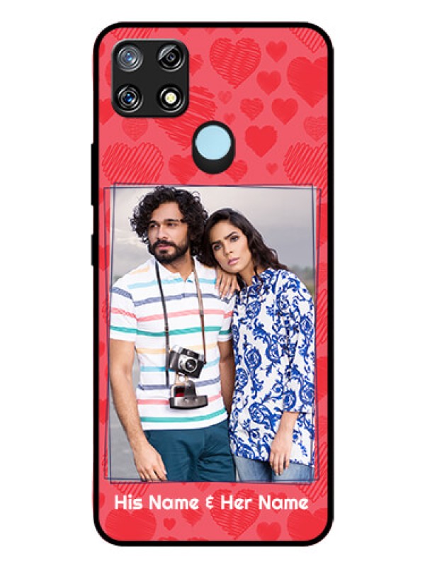 Custom Realme Narzo 20 Photo Printing on Glass Case  - with Red Heart Symbols Design