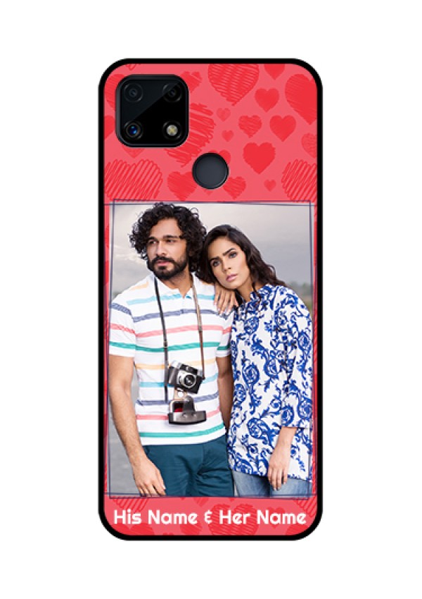 Realme Narzo 20 Photo Printing on Glass Case  - with Red Heart Symbols Design