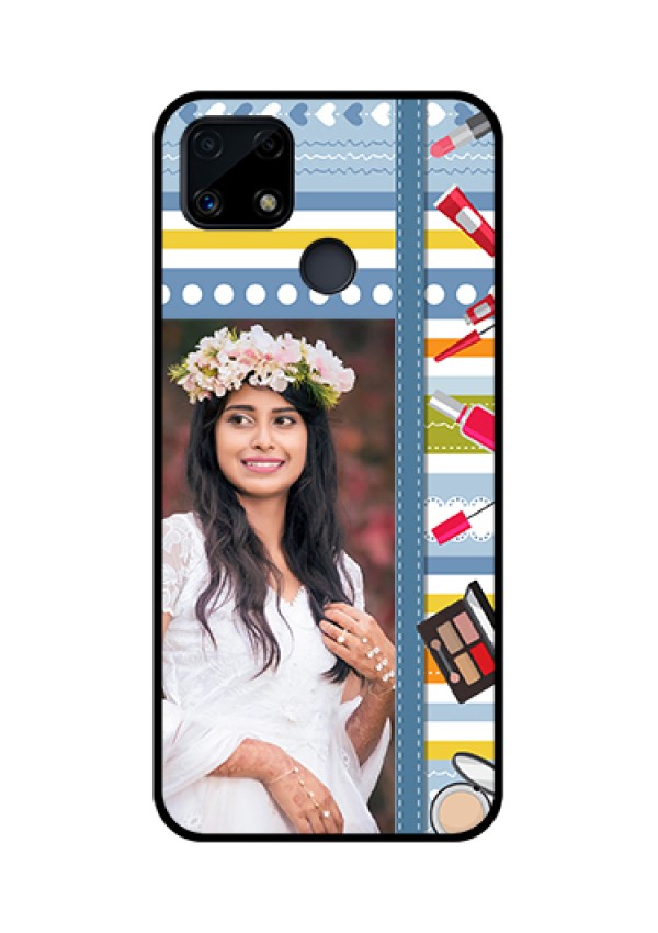 Realme Narzo 20 Personalized Glass Phone Case  - Makeup Icons Design