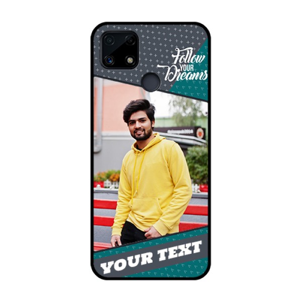Realme Narzo 20 Personalized Glass Phone Case - Background Pattern Design with Quote Realme Narzo 20 Personalized Glass Phone Case - Background Pattern Design with Quote