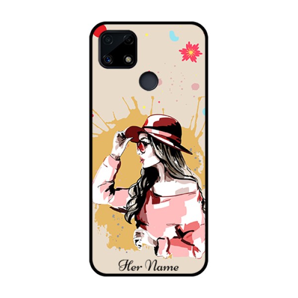 Narzo 20 Photo Printing on Glass Case - Women with pink hat Design Narzo 20 Photo Printing on Glass Case - Women with pink hat Design