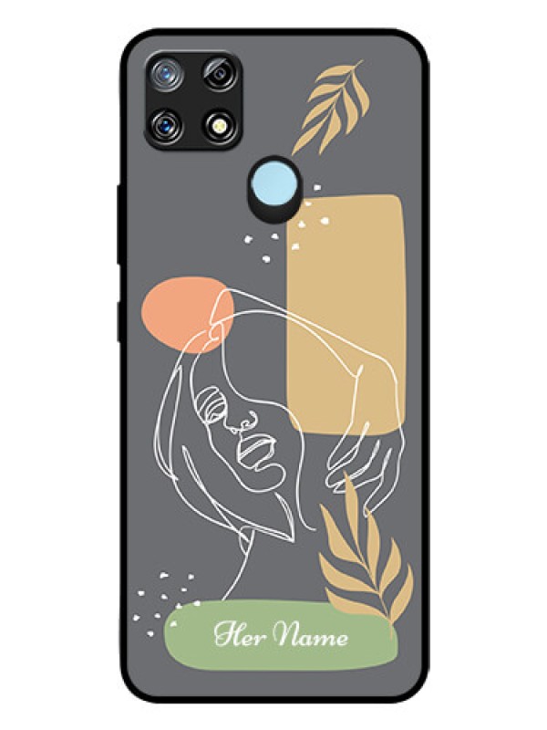 Custom Narzo 20 Custom Glass Phone Case - Gazing Woman line art Design