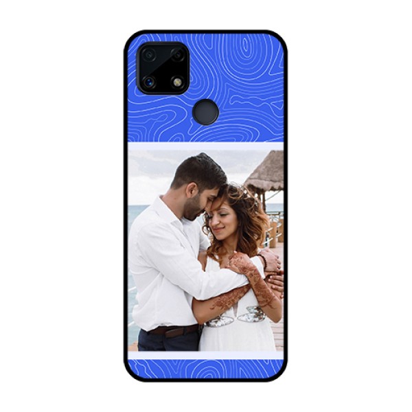 Narzo 20 Custom Glass Mobile Case - Curved line art with blue and white Design Narzo 20 Custom Glass Mobile Case - Curved line art with blue and white Design