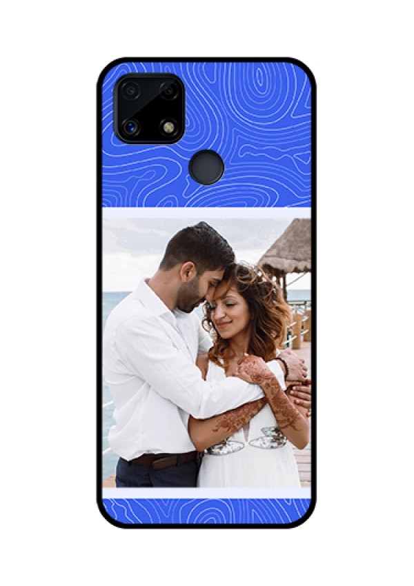 Narzo 20 Custom Glass Mobile Case - Curved line art with blue and white Design