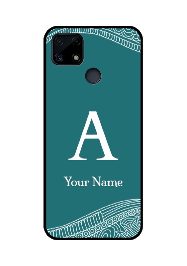 Narzo 20 Personalized Glass Phone Case - line art pattern with custom name Design