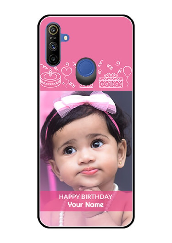 Narzo 20A Photo Printing on Glass Case  - with Birthday Line Art Design