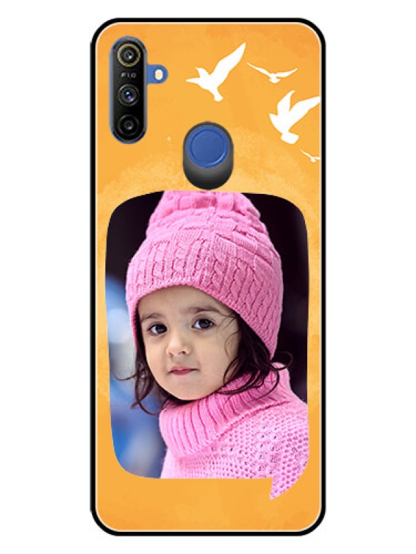 Custom Narzo 20A Personalized Glass Phone Case  - Water Color Design with Bird Icons