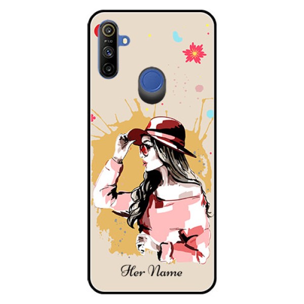 Narzo 20A Photo Printing on Glass Case - Women with pink hat Design Narzo 20A Photo Printing on Glass Case - Women with pink hat Design