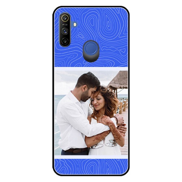Narzo 20A Custom Glass Mobile Case - Curved line art with blue and white Design Narzo 20A Custom Glass Mobile Case - Curved line art with blue and white Design