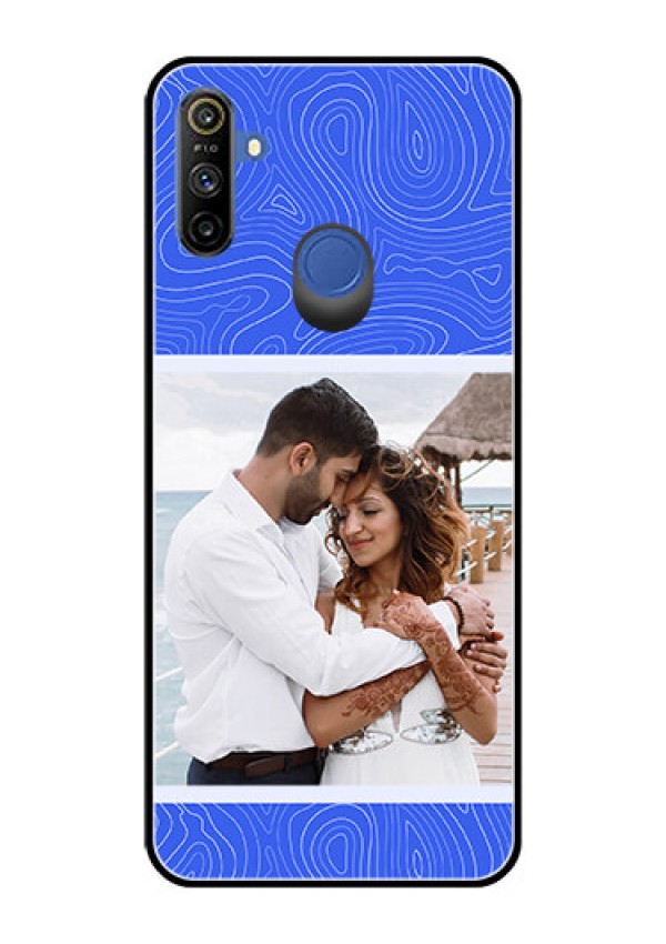 Narzo 20A Custom Glass Mobile Case - Curved line art with blue and white Design