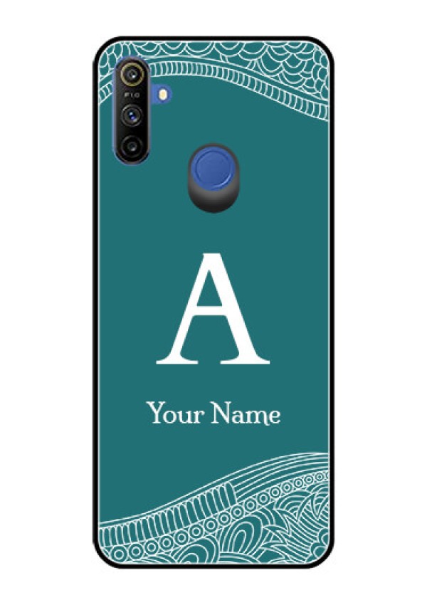 Narzo 20A Personalized Glass Phone Case - line art pattern with custom name Design