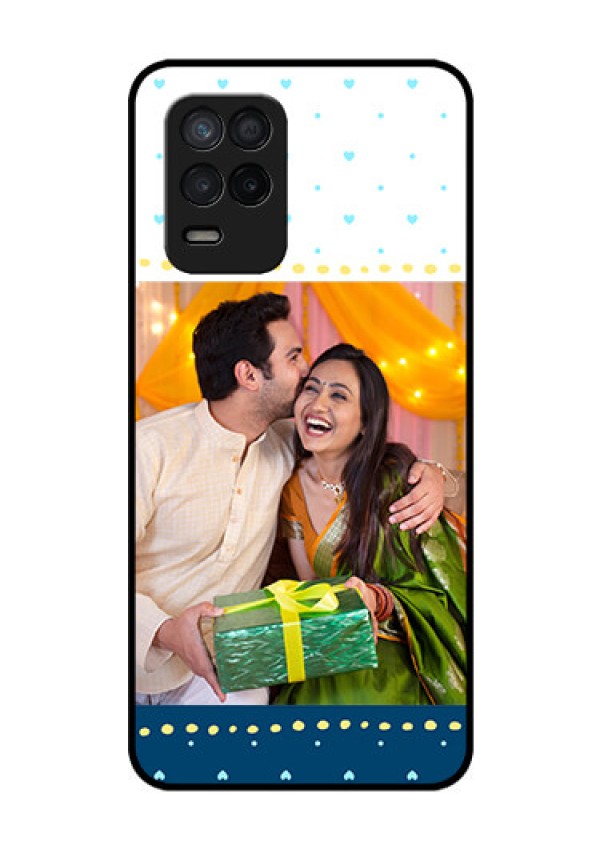 Realme Narzo 30 5G Personalized Glass Phone Case - White and Blue Abstract Design