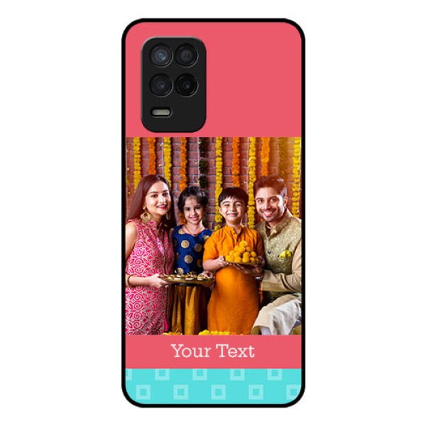 Realme Narzo 30 5G Personalized Glass Phone Case - Peach & Blue Color Design Realme Narzo 30 5G Personalized Glass Phone Case - Peach & Blue Color Design