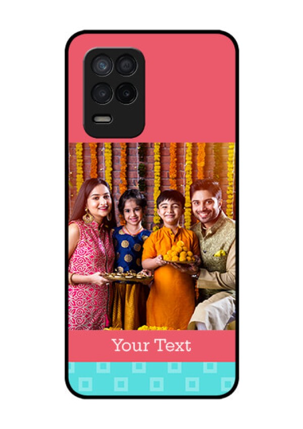 Realme Narzo 30 5G Personalized Glass Phone Case - Peach & Blue Color Design