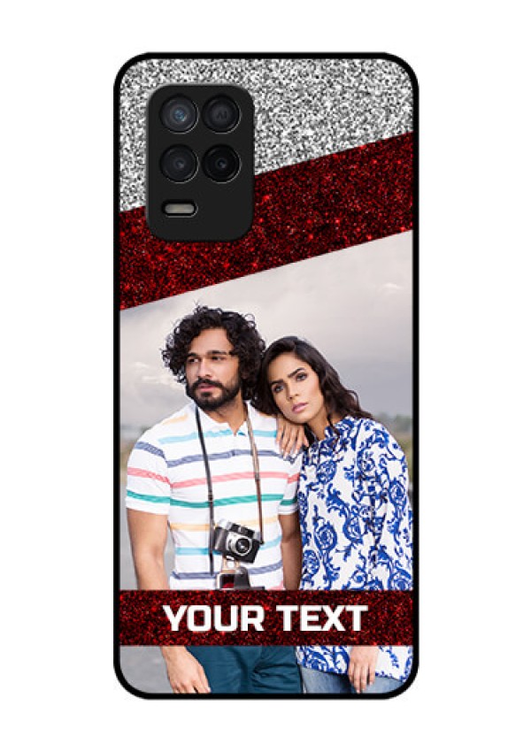 Realme Narzo 30 5G Personalized Glass Phone Case - Image Holder with Glitter Strip Design